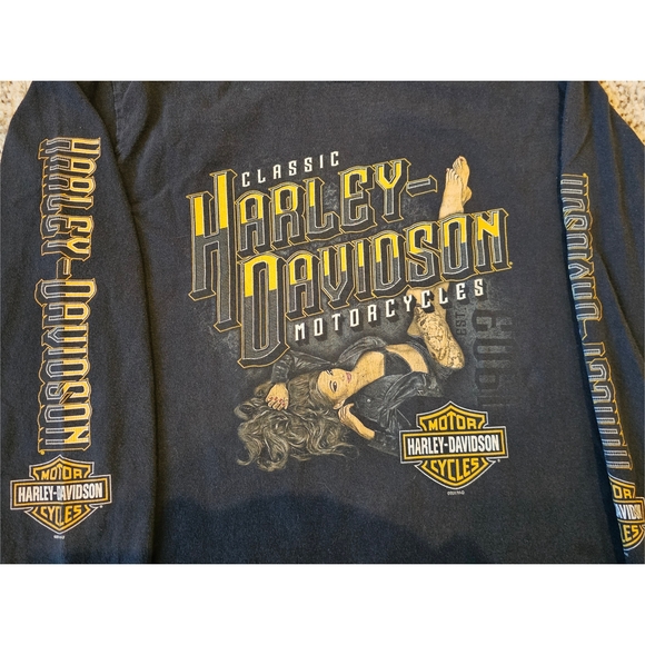 Vintage Harley-Davidson Pin Up Girl Long Sleeve Shirt - Picture 3 of 3